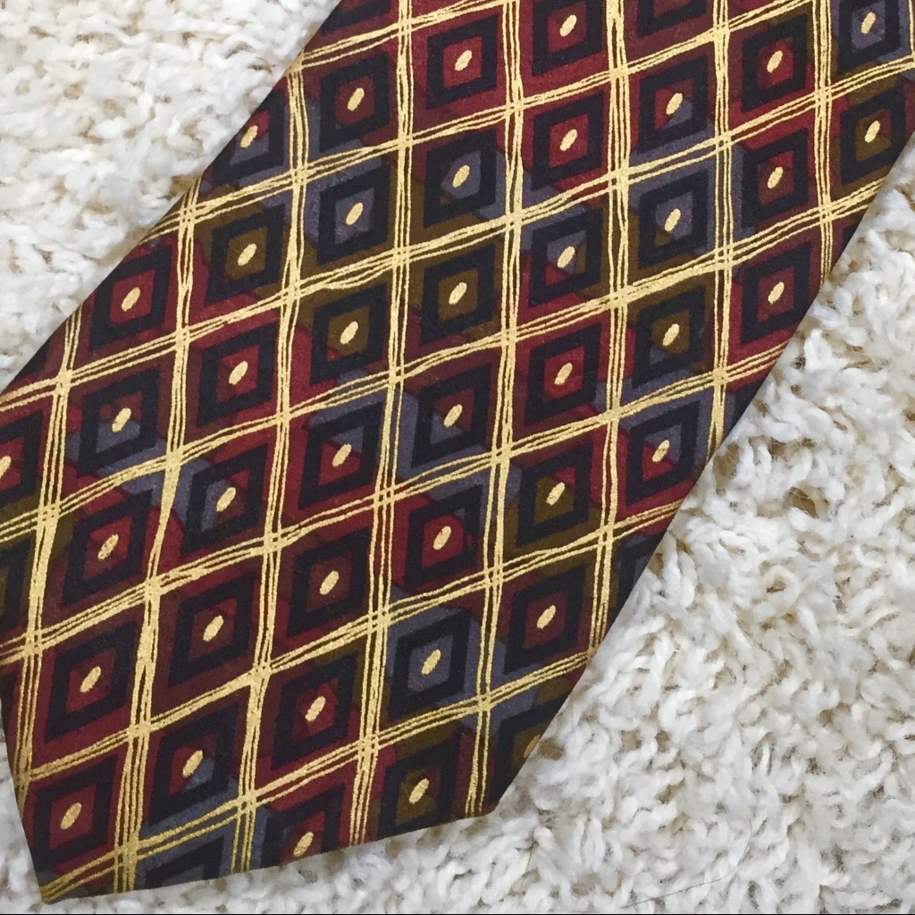 Cellini Silk Geometric Tie BurgundyBrownGold